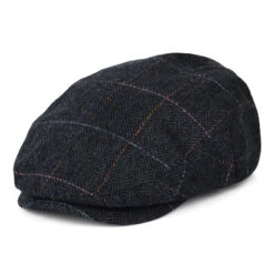 Brixton Hats Hooligan Windowpane Herringbone Flat Cap - Washed Navy-Blue