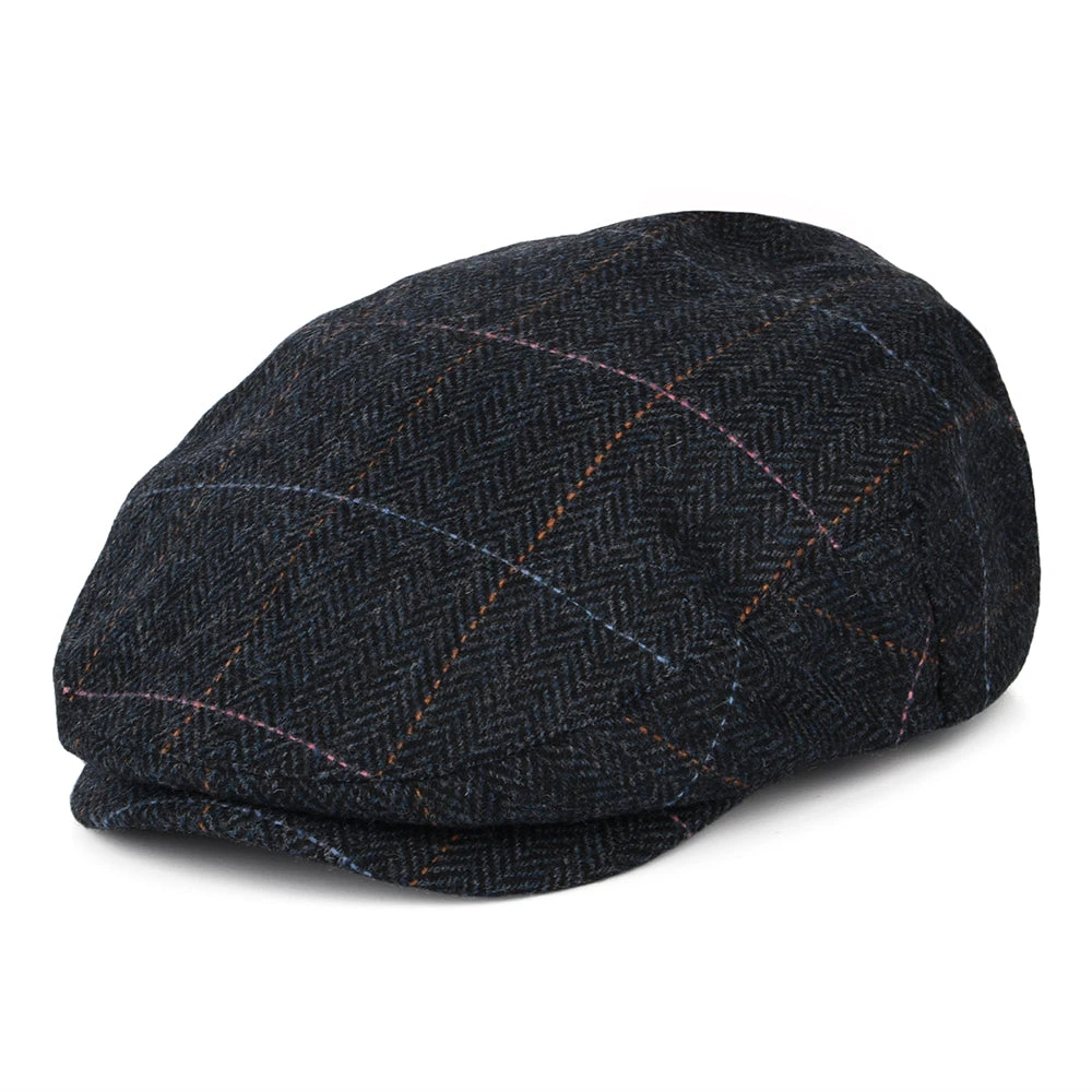 Brixton Hats Hooligan Windowpane Herringbone Flat Cap - Washed Navy-Blue
