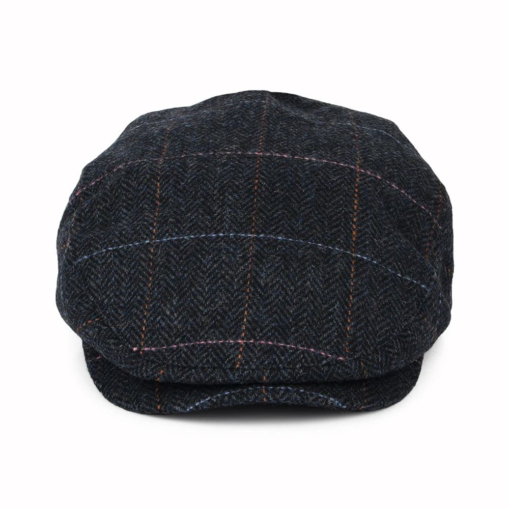 Brixton Hats Hooligan Windowpane Herringbone Flat Cap - Washed Navy-Blue - Image 2