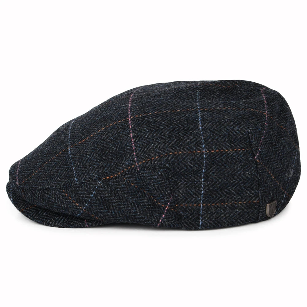 Brixton Hats Hooligan Windowpane Herringbone Flat Cap - Washed Navy-Blue - Image 3