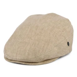 City Sport Micro-Herringbone Linen Flat Cap - Wheat