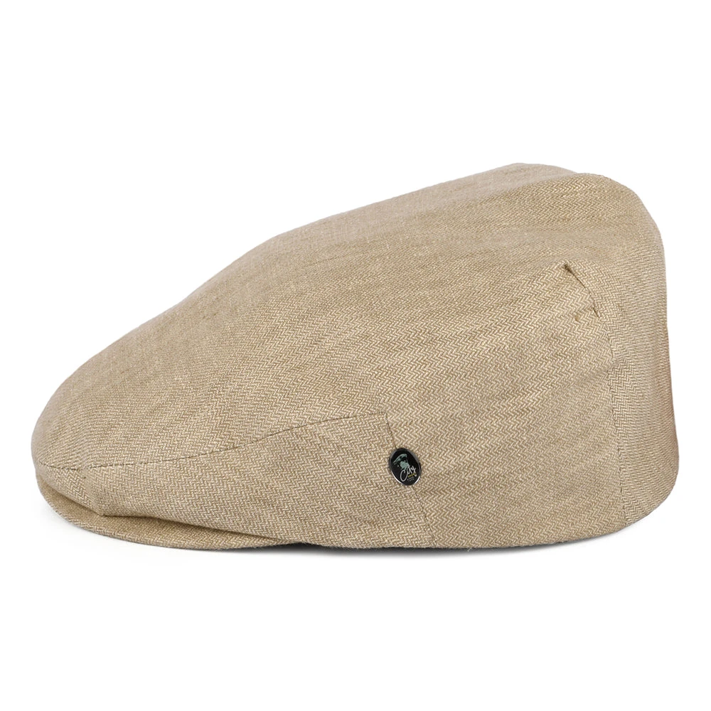 City Sport Micro-Herringbone Linen Flat Cap - Wheat - Image 3