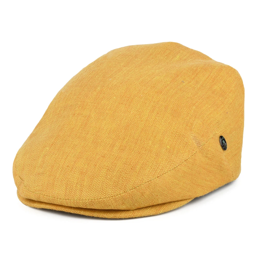 City Sport Micro-Herringbone Linen Flat Cap - Mustard