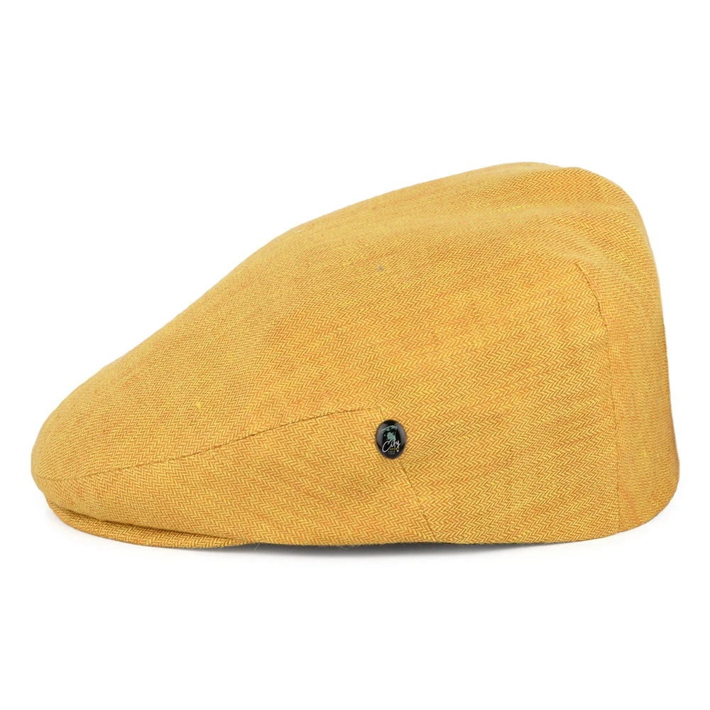 City Sport Micro-Herringbone Linen Flat Cap - Mustard - Image 3