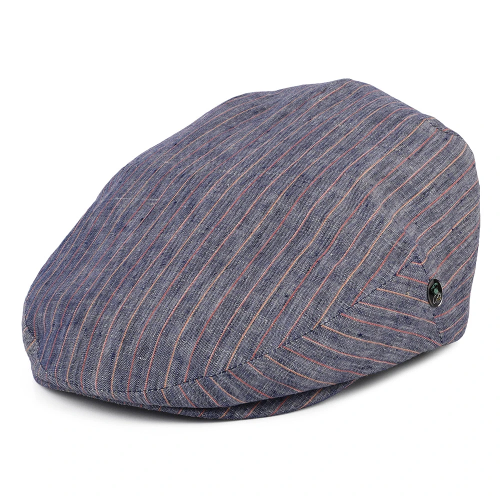 City Sport Striped Linen Flat Cap - Blue