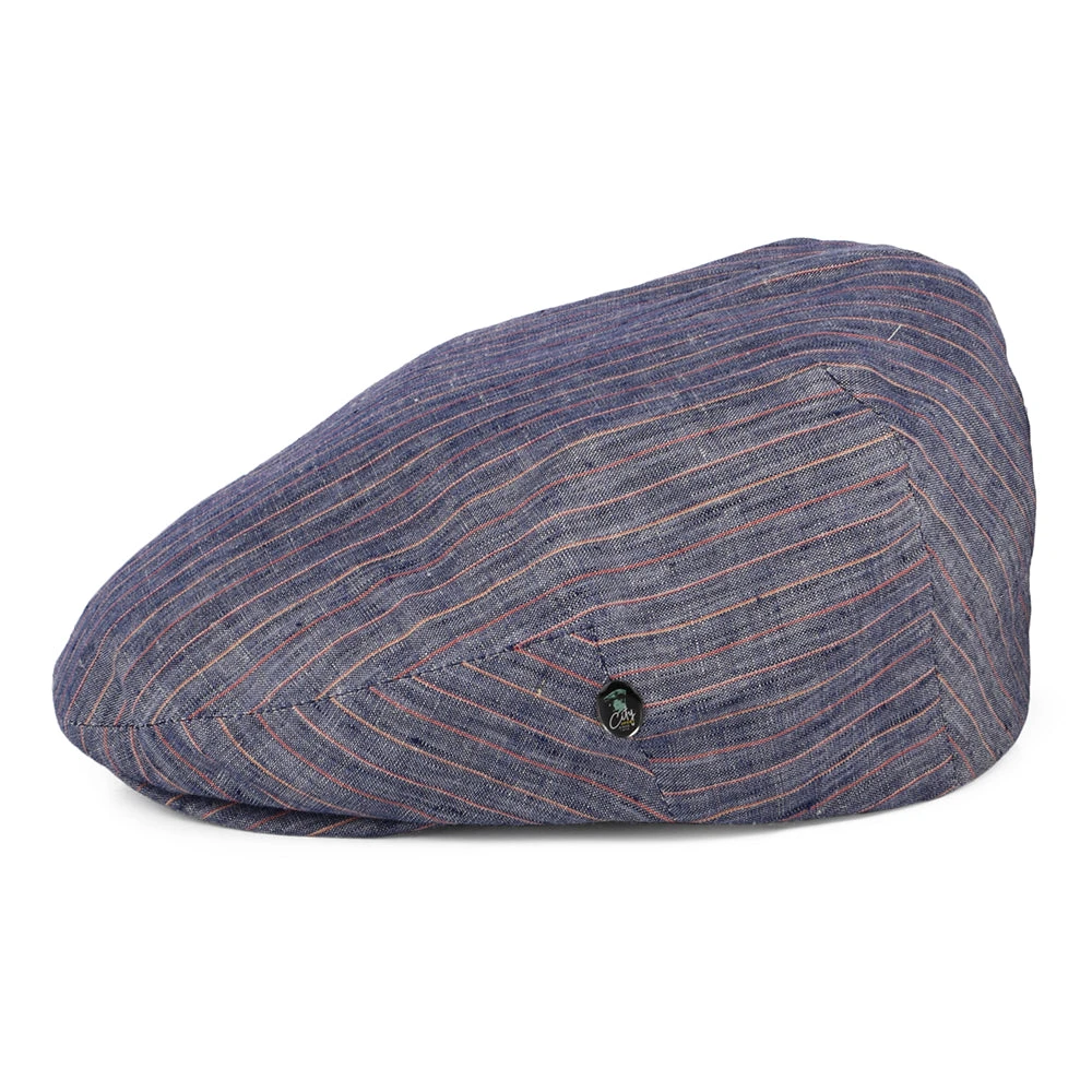 City Sport Striped Linen Flat Cap - Blue - Image 3