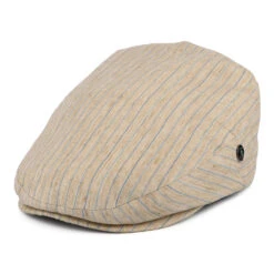 City Sport Striped Linen Flat Cap - Natural