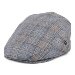 City Sport Windowpane Silk-Wool Summer Flat Cap - Blue-Brown