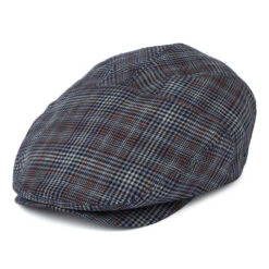 Bailey Hats Duch Plaid Linen Flat Cap - Blue-Rust