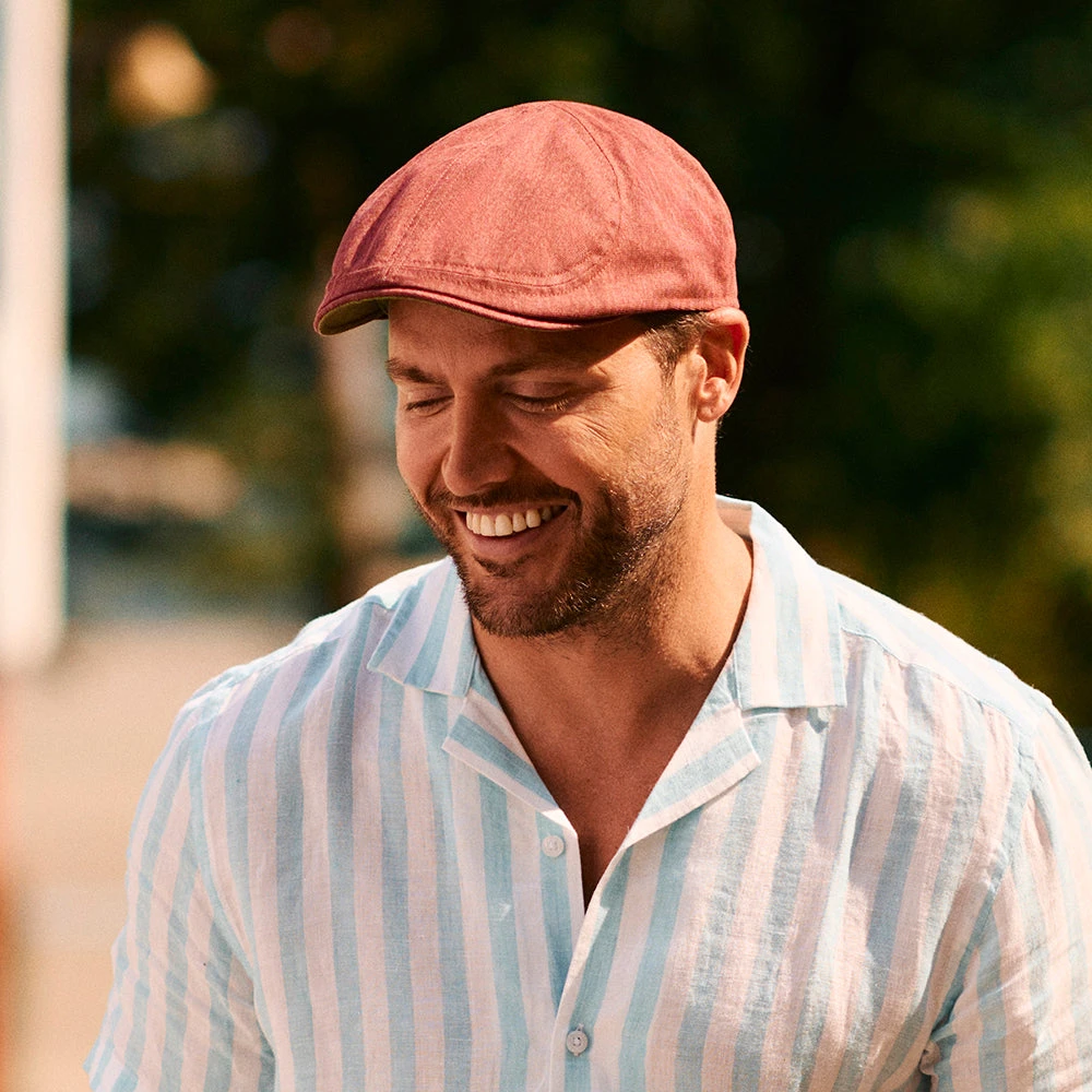 Failsworth Hats Porto Cotton Duckbill Flat Cap - Red-Green - Image 5