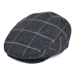 Jaxon & James Gaslamp Windowpane Plaid Flat Cap - Denim Blue