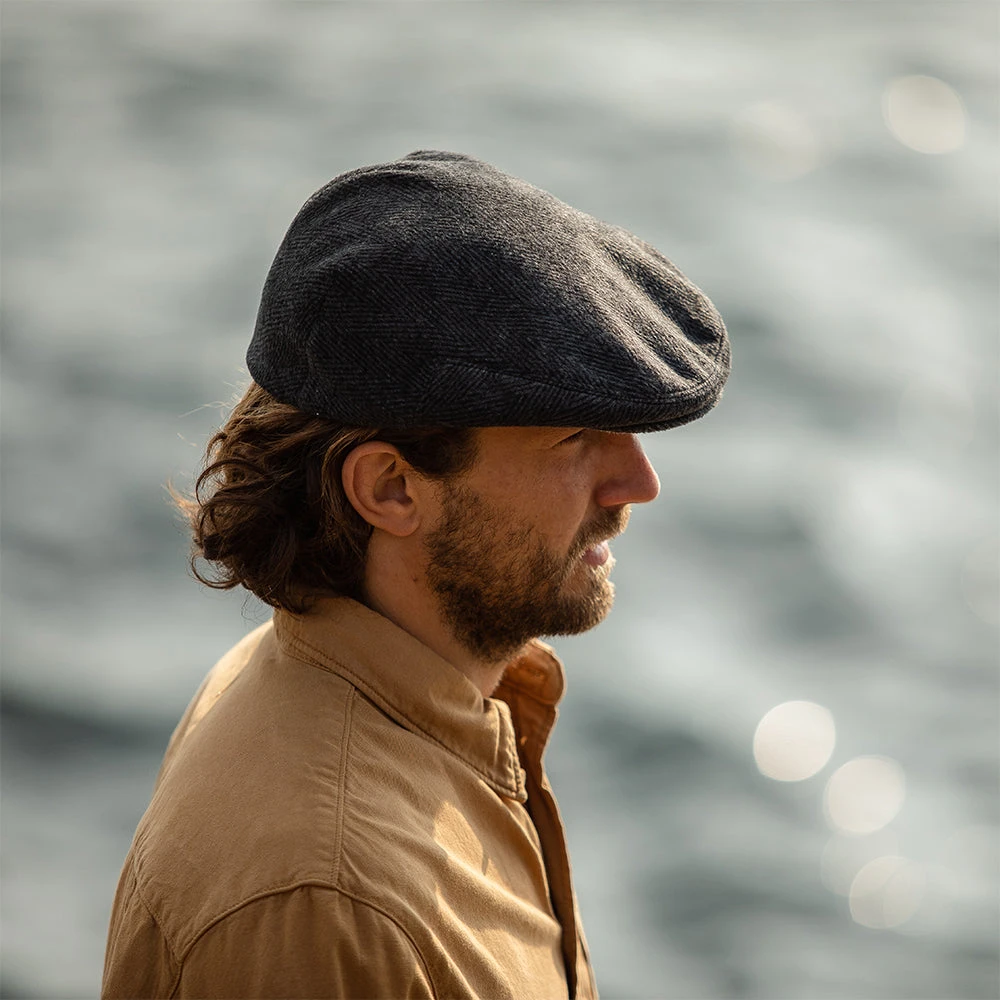 Jaxon & James Herringbone Flat Cap - Charcoal - Image 4