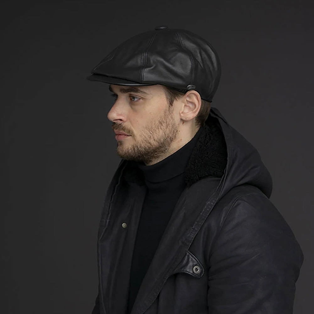 Bailey Hats Noclin Leather Newsboy Cap - Black - Image 3
