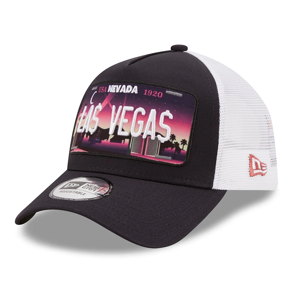 New Era 9FORTY Las Vegas A-Frame Trucker Cap - License Plate - Navy-White