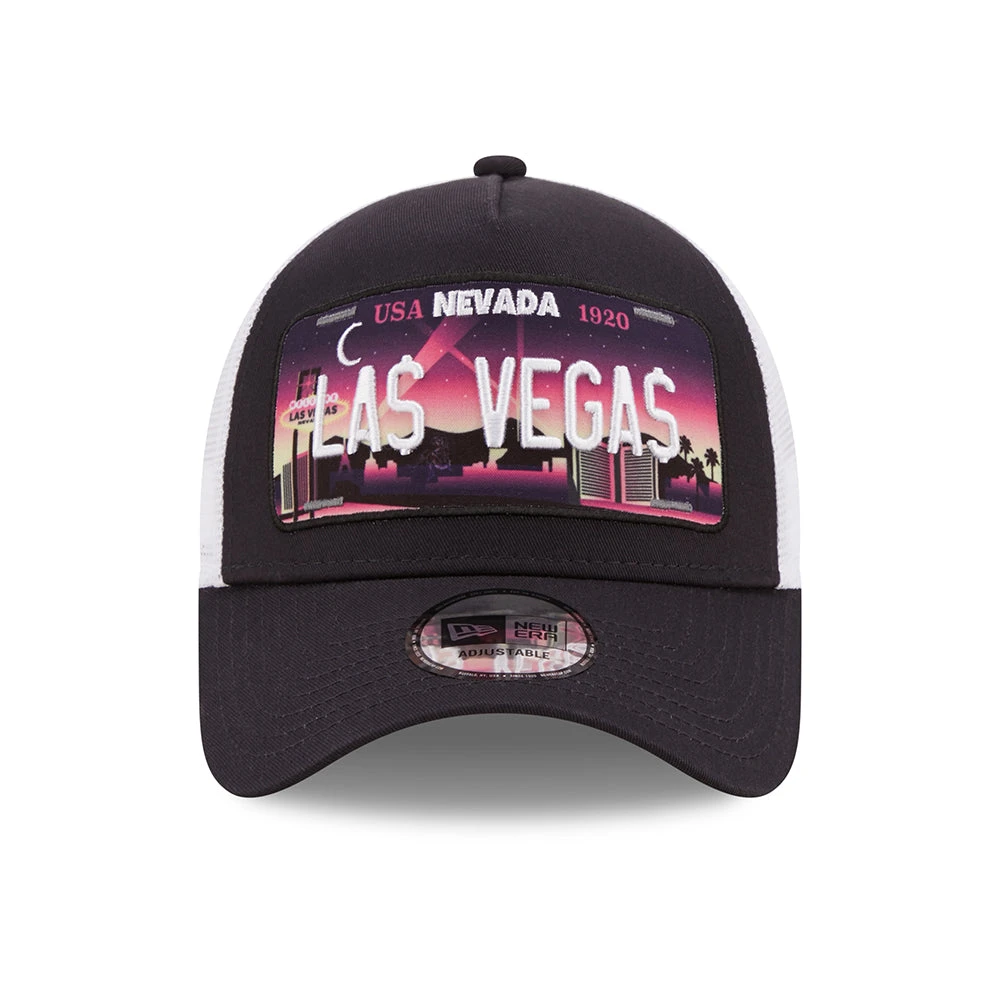 New Era 9FORTY Las Vegas A-Frame Trucker Cap - License Plate - Navy-White - Image 2