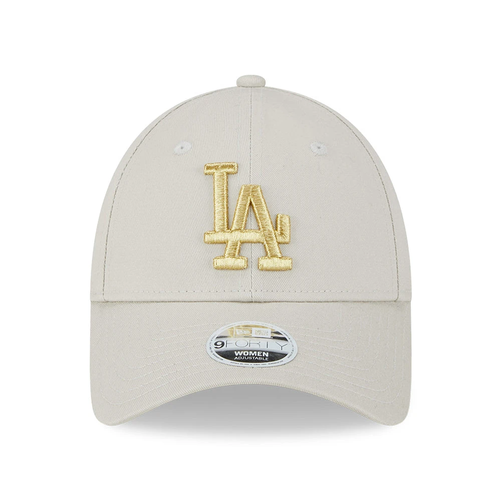New Era Womens 9FORTY L.A. Dodgers Baseball Cap - MLB Metallic Logo - Stone-Gold - Image 2