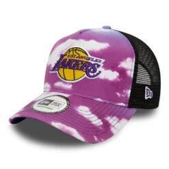 New Era L.A. Lakers A-Frame Trucker Cap - NBA Cloud AOP - Purple-White