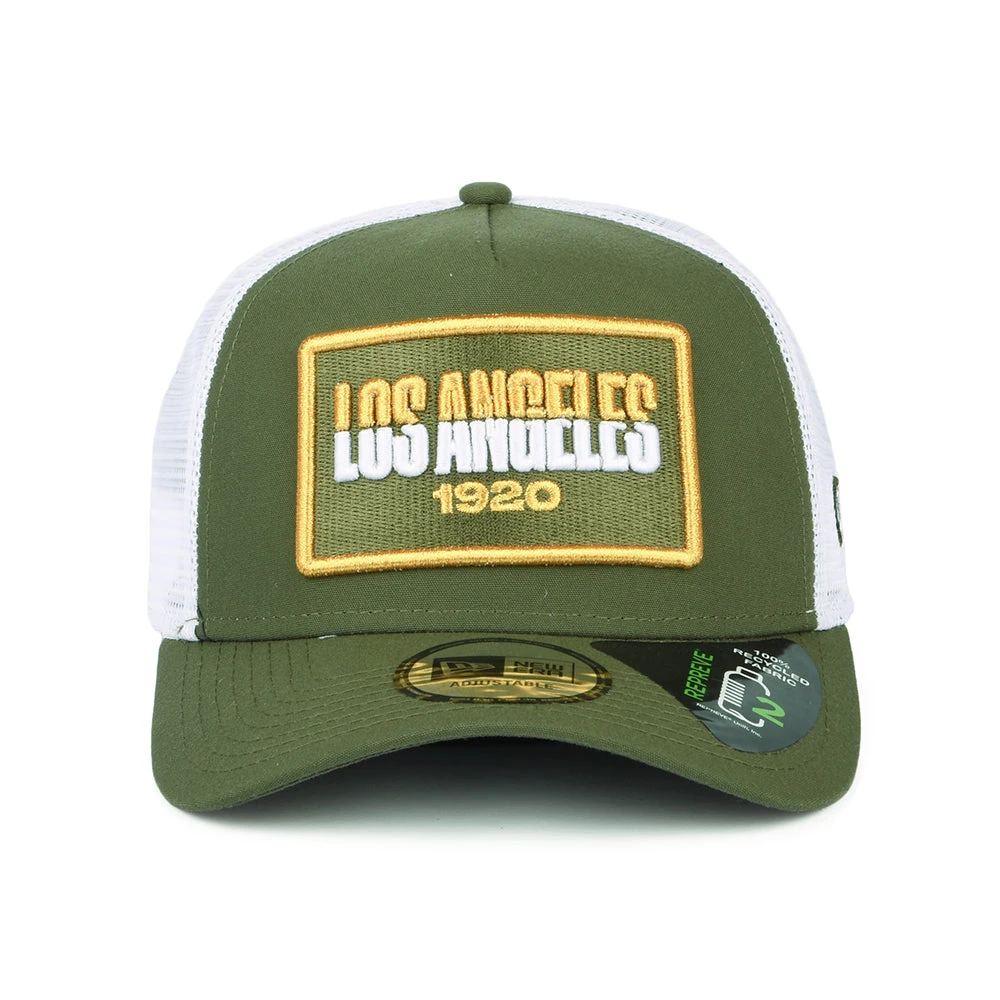 New Era Los Angeles A-Frame Trucker Cap - USA State - Olive - Image 2
