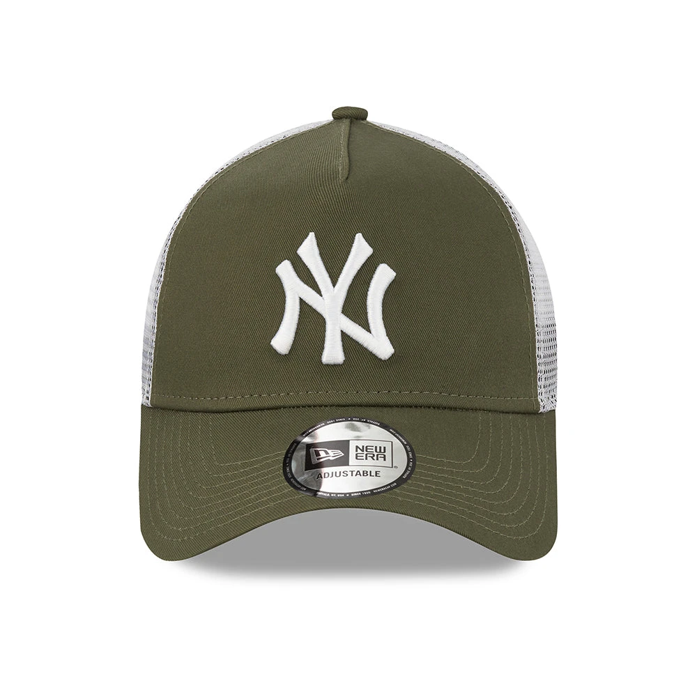 New Era 9FORTY New York Yankees A-Frame Trucker Cap - MLB League Essential - Olive-White - Image 2