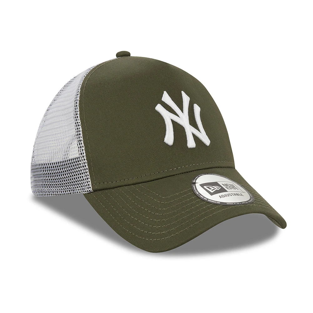 New Era 9FORTY New York Yankees A-Frame Trucker Cap - MLB League Essential - Olive-White - Image 3