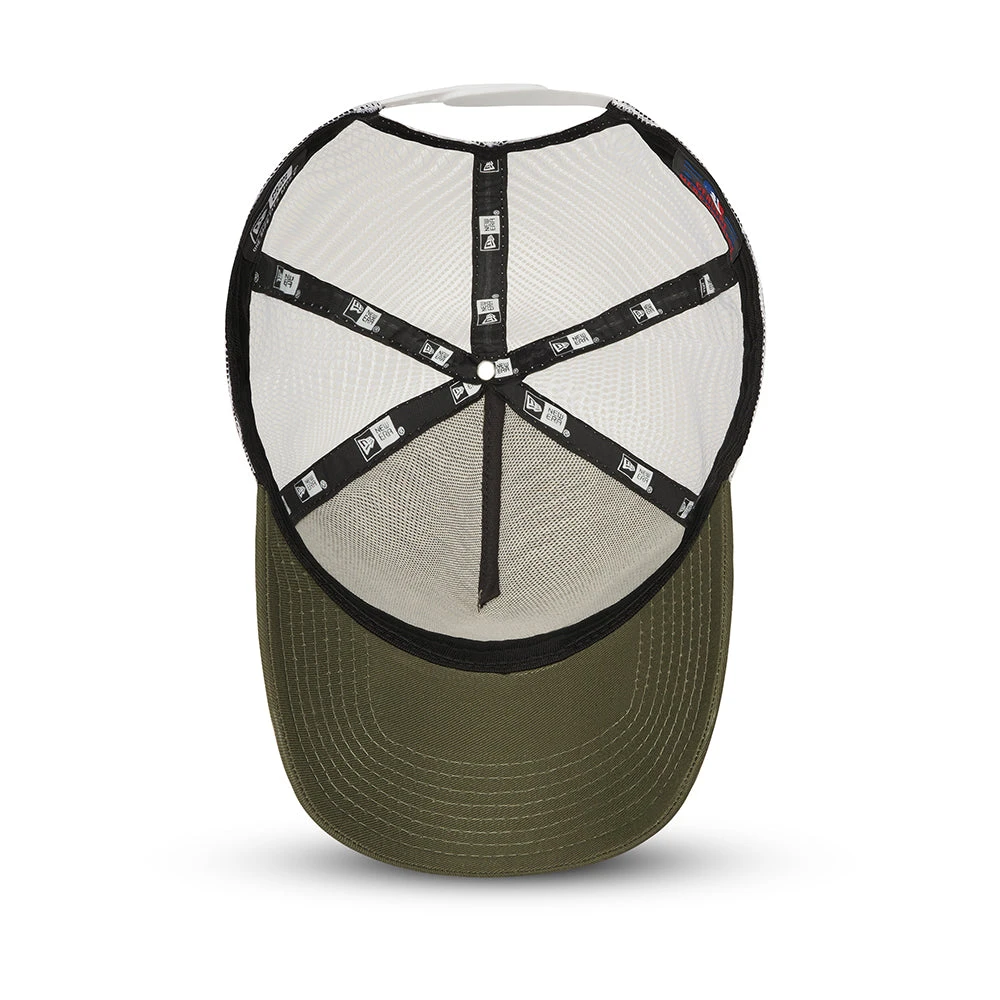 New Era 9FORTY New York Yankees A-Frame Trucker Cap - MLB League Essential - Olive-White - Image 5