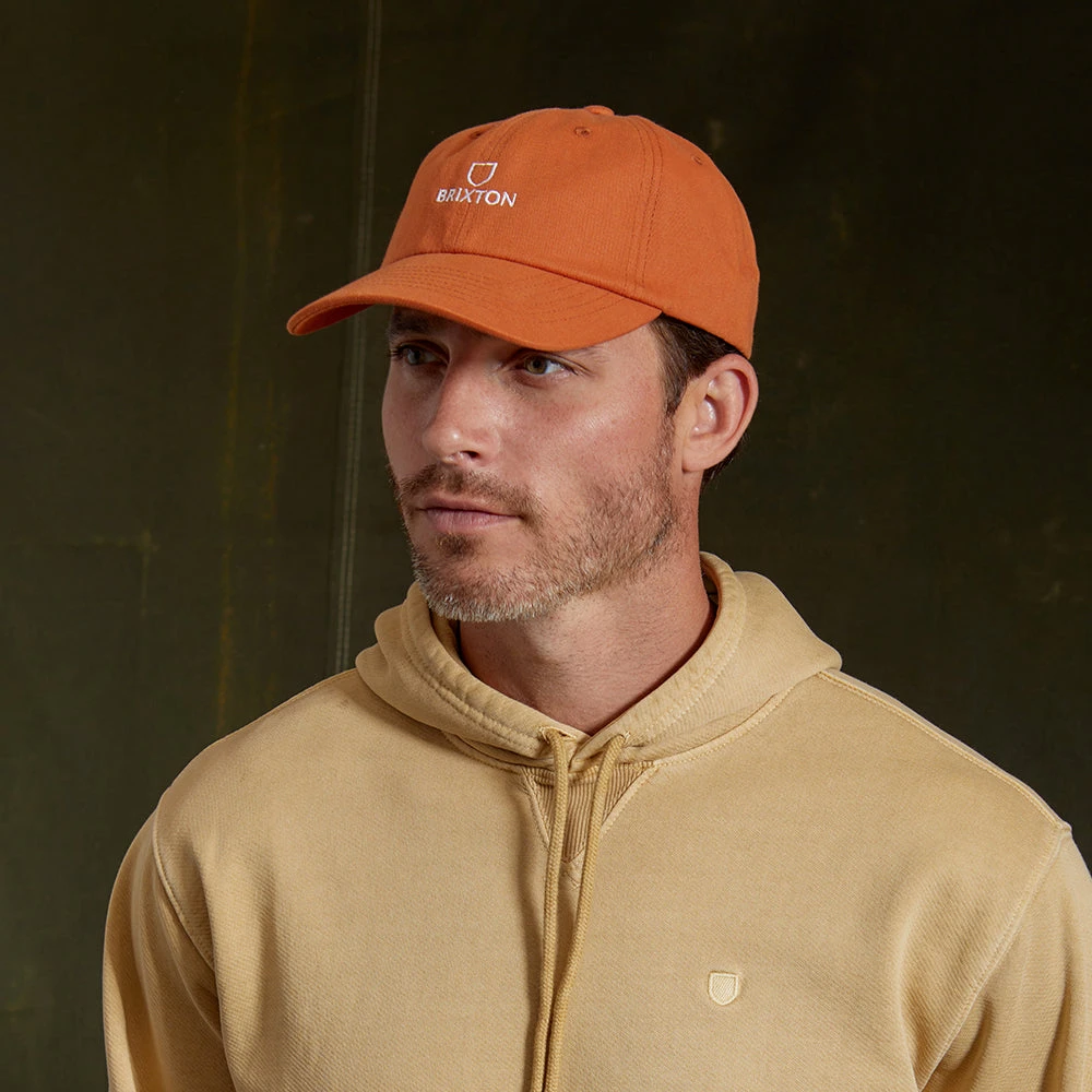 Brixton Hats Alpha LP Cotton Baseball Cap - Washed Orange - Image 4