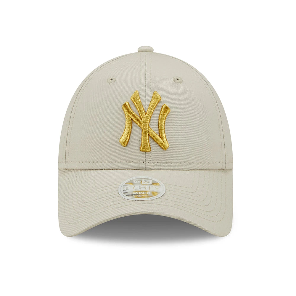 New Era Womens 9FORTY New York Yankees Baseball Cap - MLB Metallic Logo - Stone-Gold - Image 2