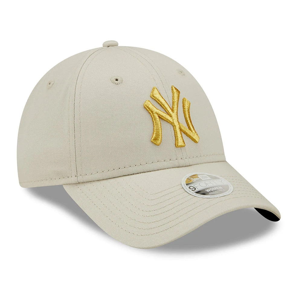 New Era Womens 9FORTY New York Yankees Baseball Cap - MLB Metallic Logo - Stone-Gold - Image 3