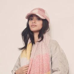 Seeberger Hats Checked Wool Blend Winter Baseball Cap - Pink-Off White