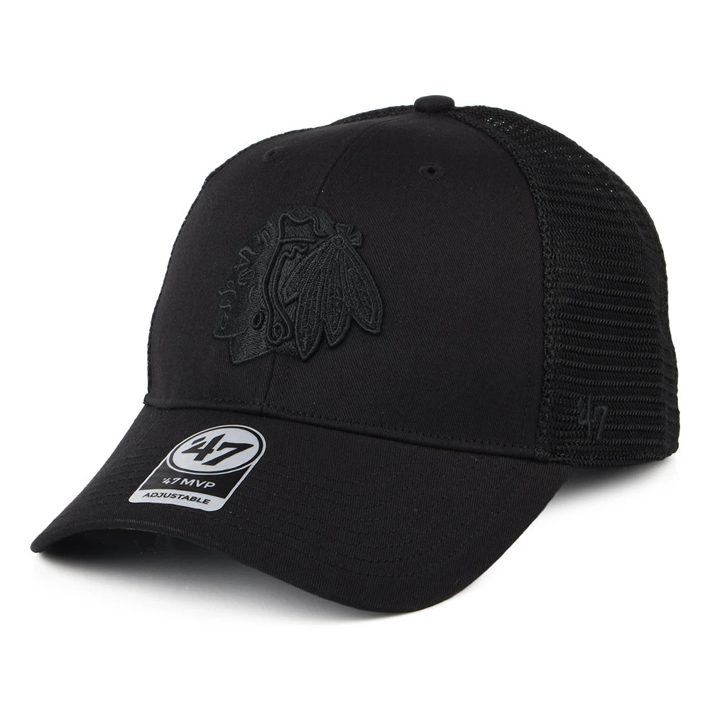 '47 BRAND 47 Brand Chicago Blackhawks Trucker Cap - NHL Branson MVP - Black On Black