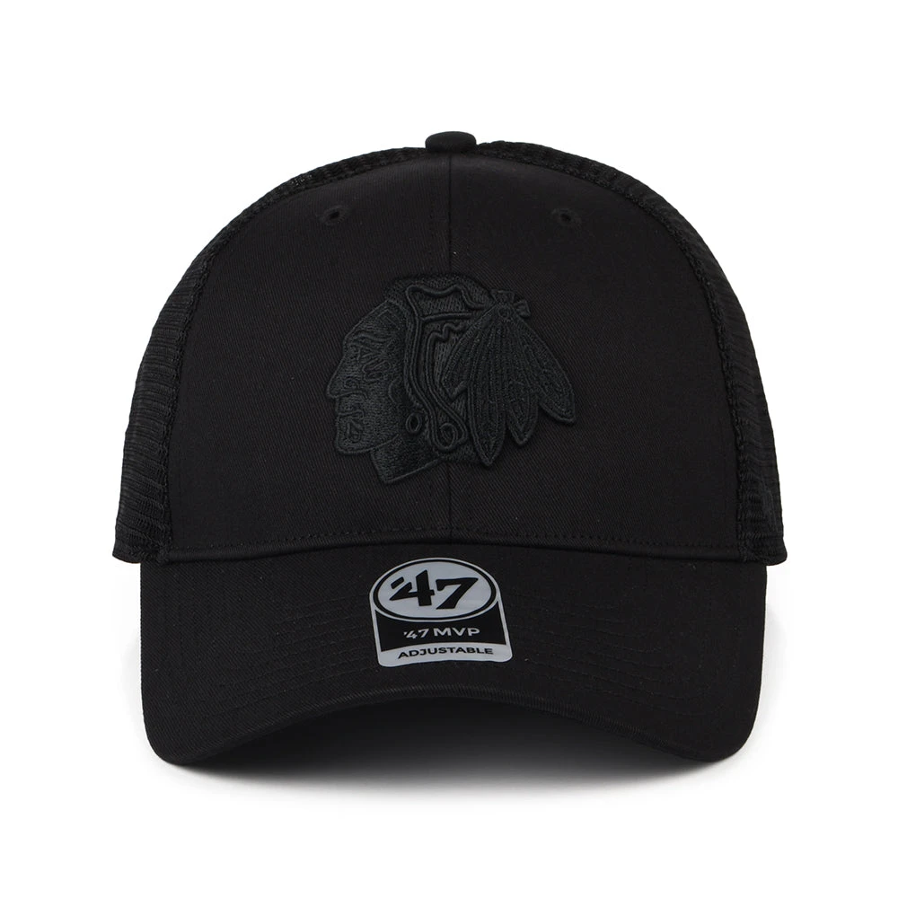 '47 BRAND 47 Brand Chicago Blackhawks Trucker Cap - NHL Branson MVP - Black On Black - Image 2