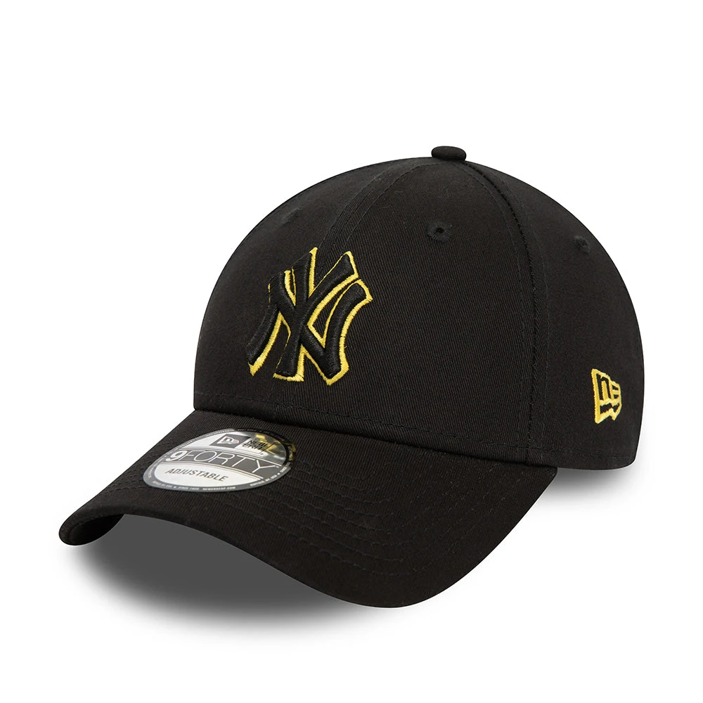 New Era 9FORTY New York Yankees Baseball Cap - MLB Team Outline - Black-Yellow