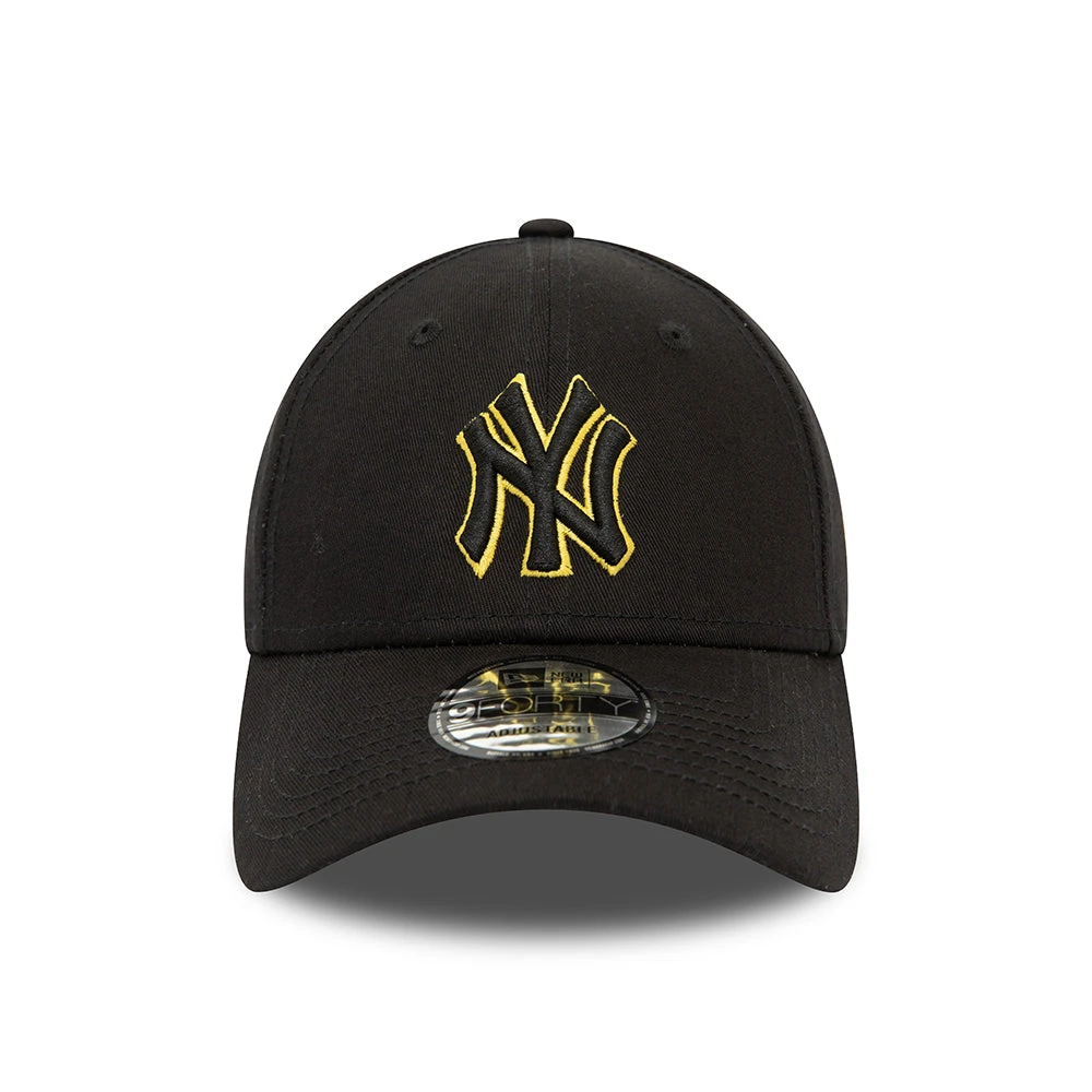 New Era 9FORTY New York Yankees Baseball Cap - MLB Team Outline - Black-Yellow - Image 2