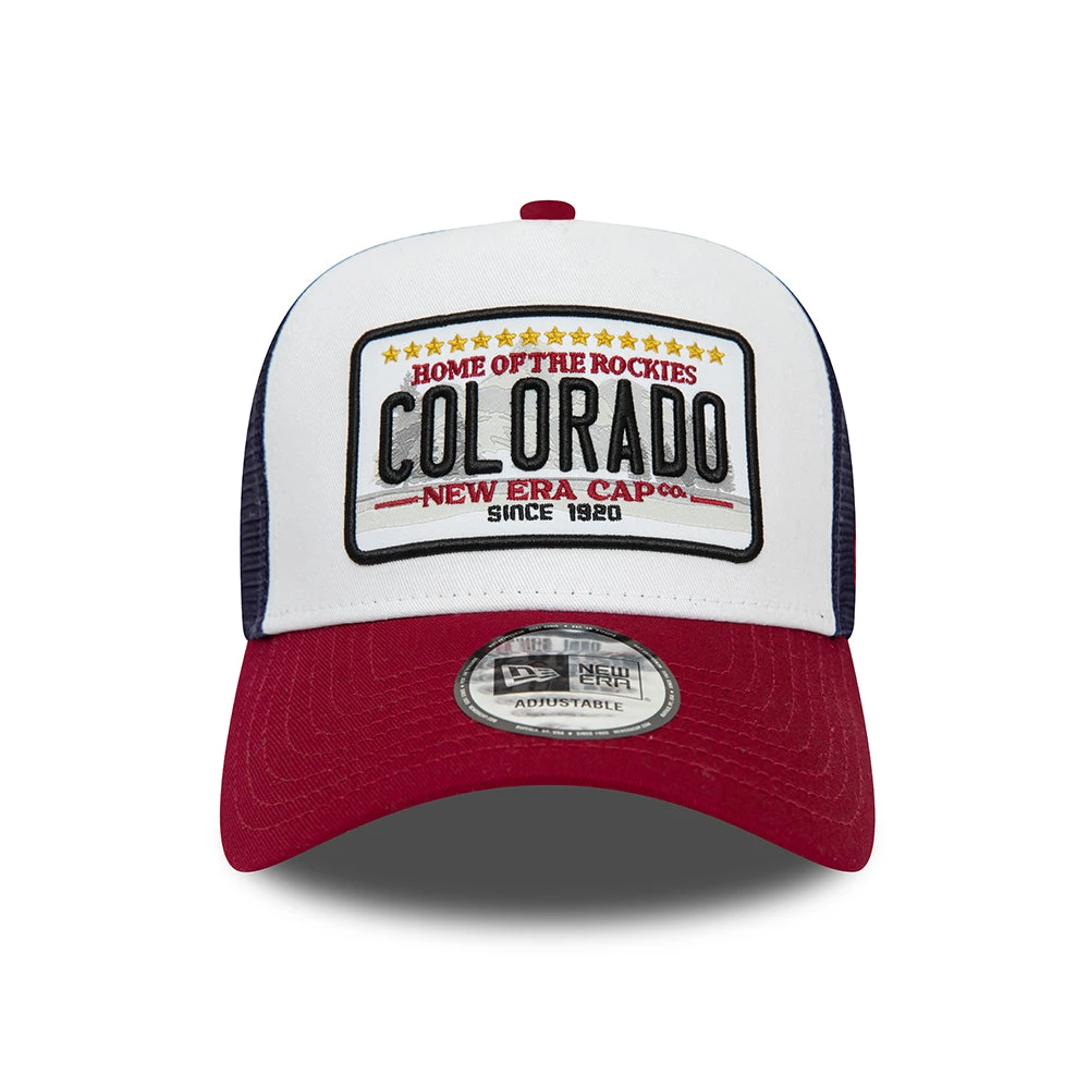 New Era Colorado A-Frame Trucker Cap - Patch - White-Cardinal-Navy - Image 2