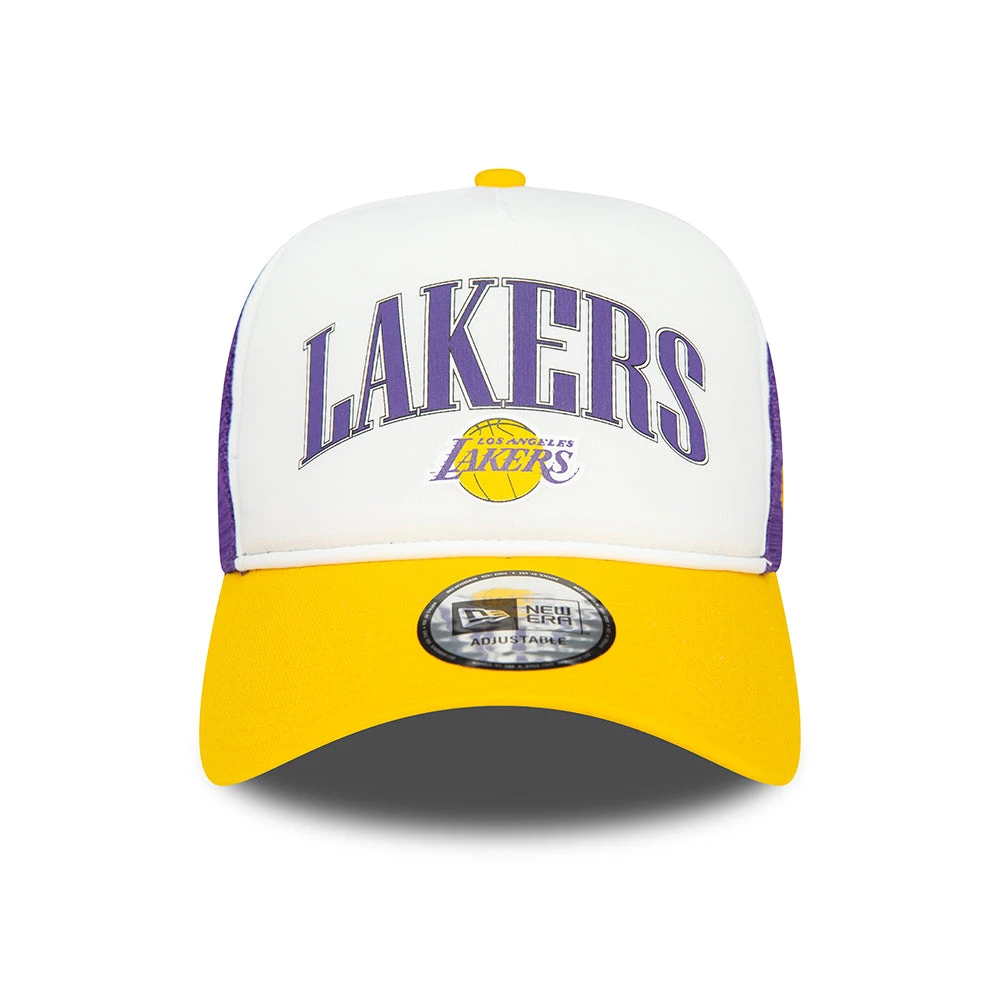 New Era L.A. Lakers A-Frame Trucker Cap - NBA Retro - White-Yellow-Purple - Image 2
