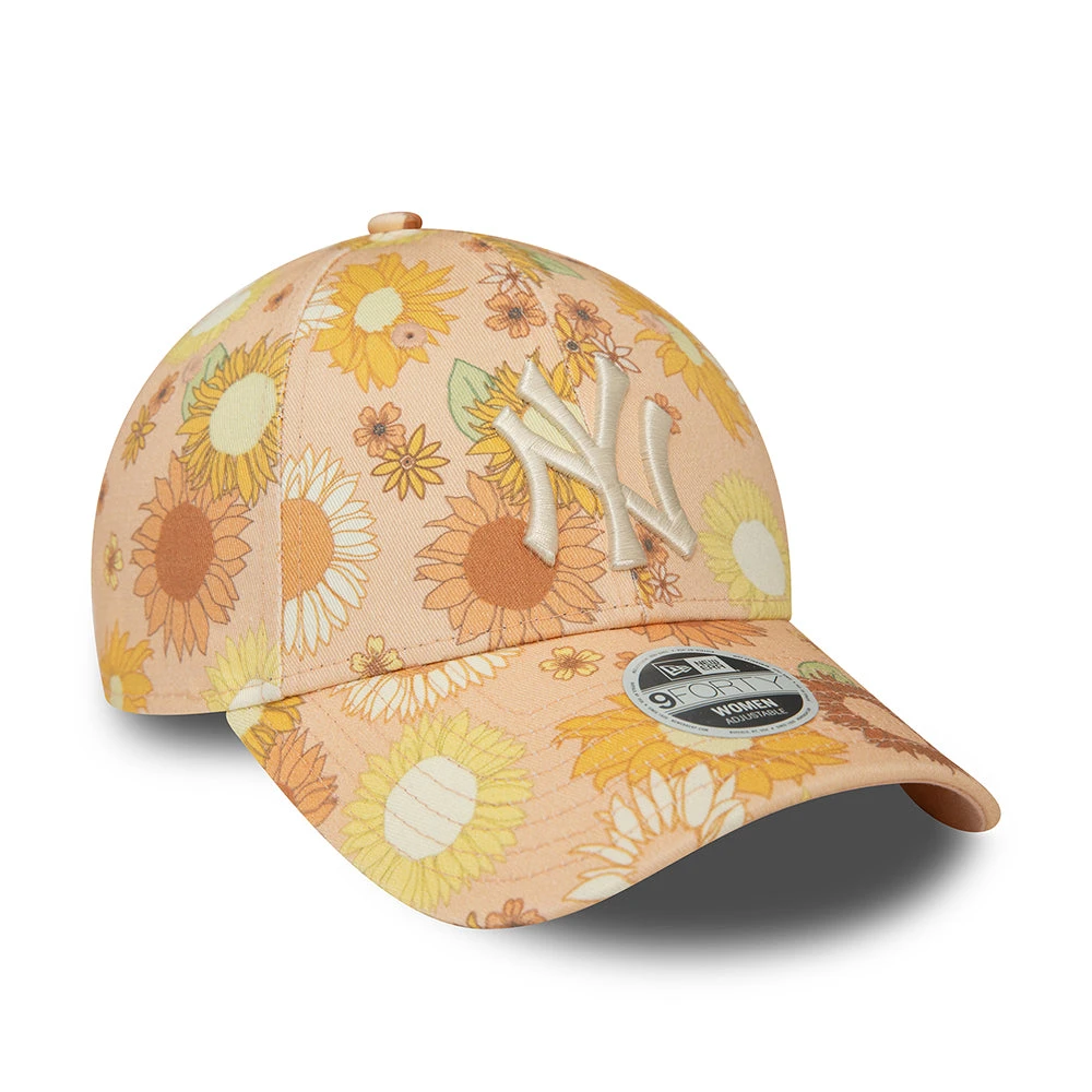 New Era Womens 9FORTY New York Yankees Baseball Cap - MLB Floral AOP - Peach - Image 3