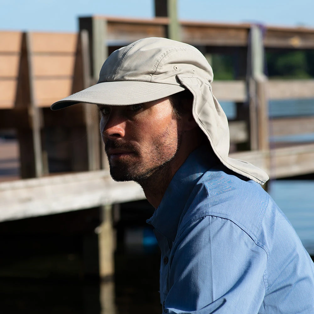 Dorfman Pacific Hats Removable Sun Shield Flap Cap - Khaki - Image 4
