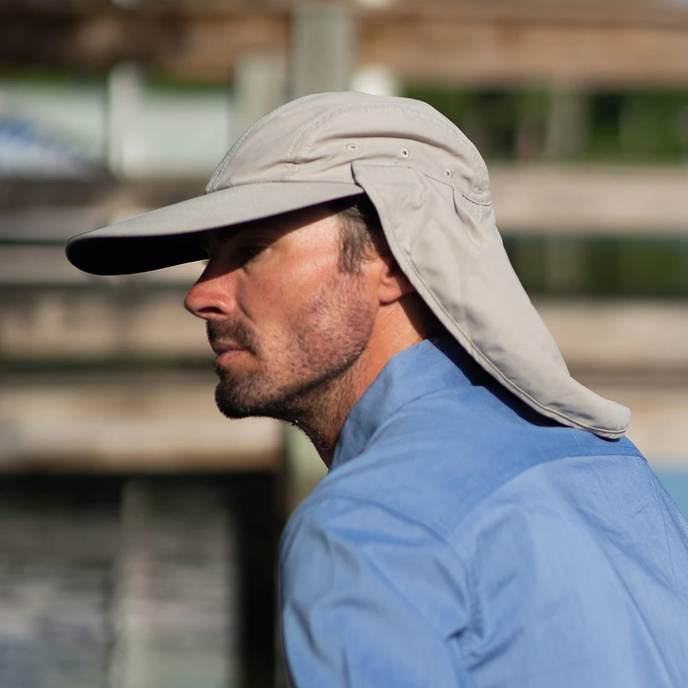 Dorfman Pacific Hats Removable Sun Shield Flap Cap - Khaki - Image 5
