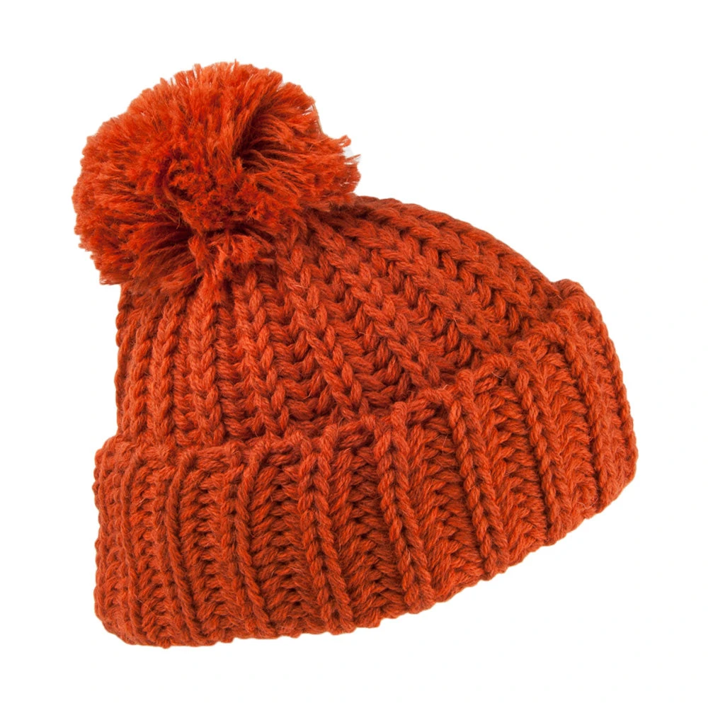 Highland 2000 Cuffed Chunky English Wool Bobble Hat - Burnt Orange - Image 2
