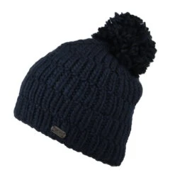 Kusan Moss Yarn Rib Cable Bobble Hat - Navy Blue
