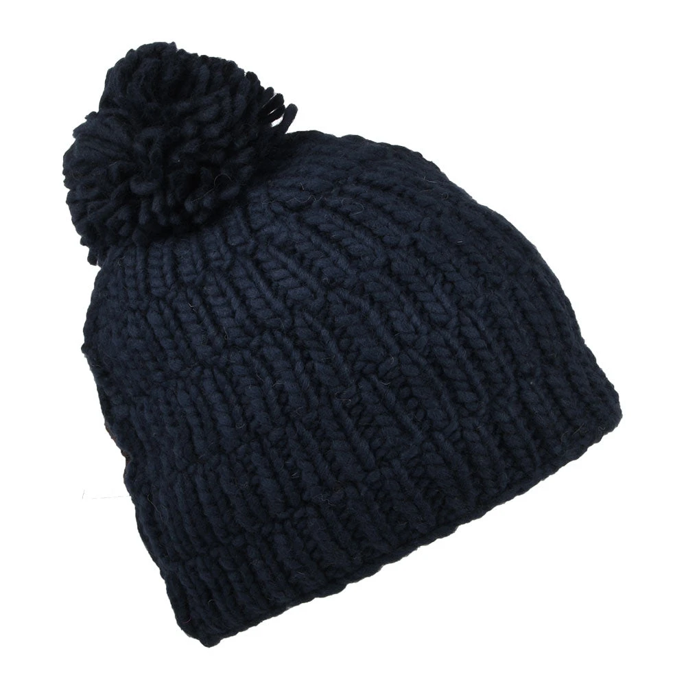 Kusan Moss Yarn Rib Cable Bobble Hat - Navy Blue - Image 2