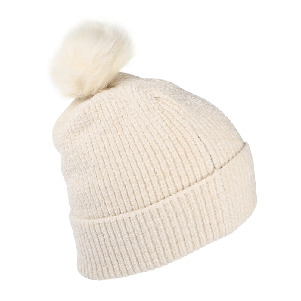 New Era Womens L.A. Dodgers Faux Fur Pom Bobble Hat - MLB Chenille Bobble - Cream - Image 2