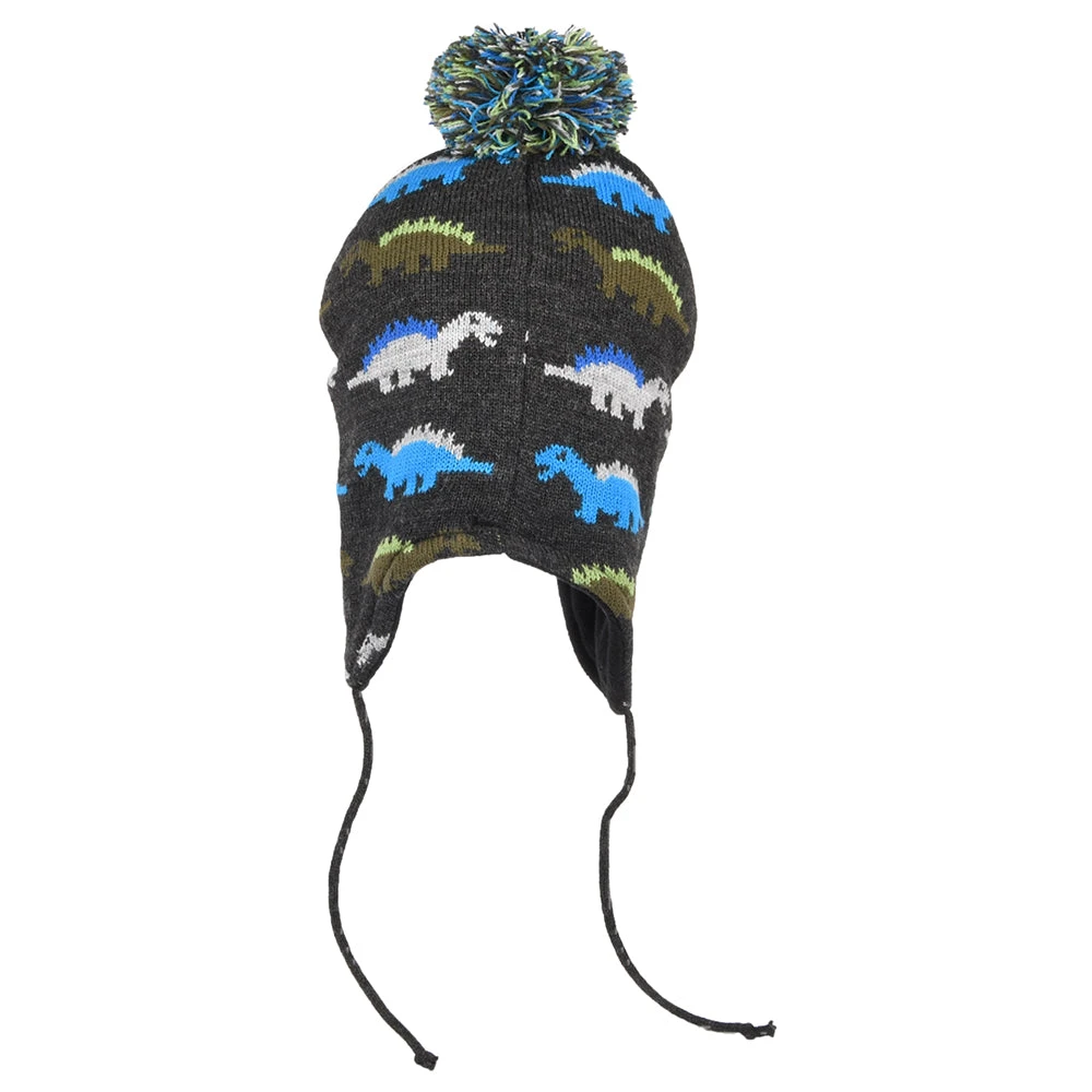 Scala Hats Kids Dino Peruvian Bobble Hat - Grey - Image 2