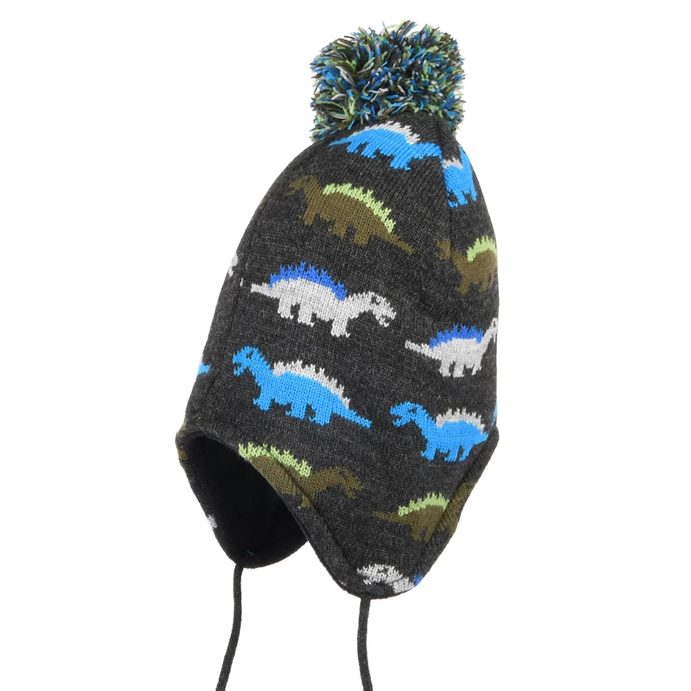 Scala Hats Kids Dino Peruvian Bobble Hat - Grey - Image 3