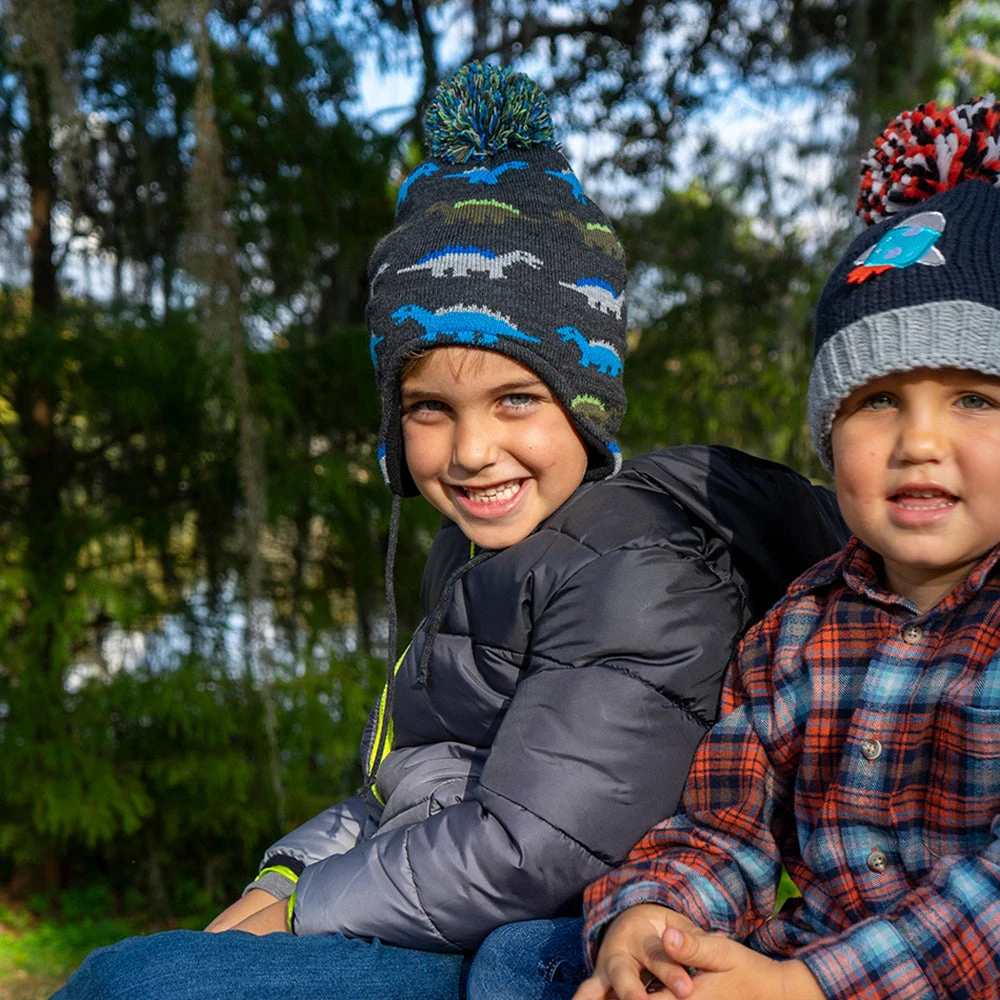 Scala Hats Kids Dino Peruvian Bobble Hat - Grey - Image 4