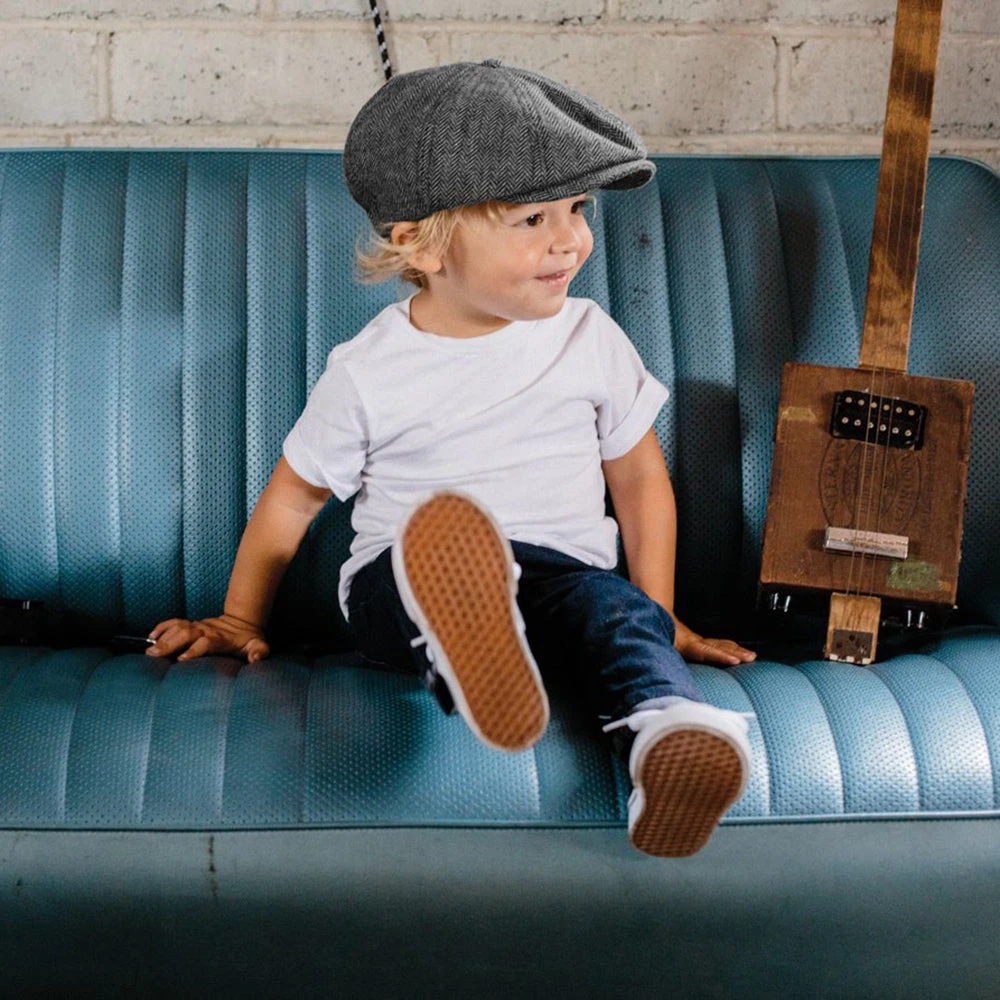Brixton Hats Kids Brood Herringbone Newsboy Cap - Grey-Black - Image 3