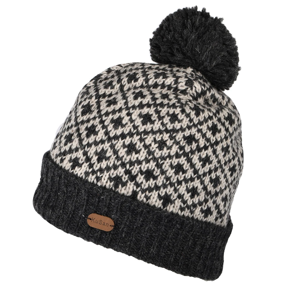 Kusan Fleur De Lis Bobble Hat - Charcoal