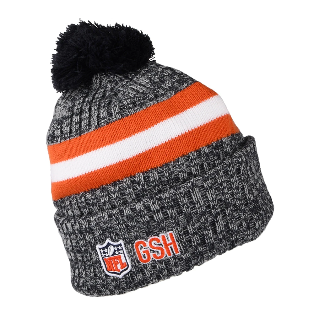 New Era Chicago Bears Bobble Hat - NFL Sideline Sport Knit - Navy-Orange - Image 2