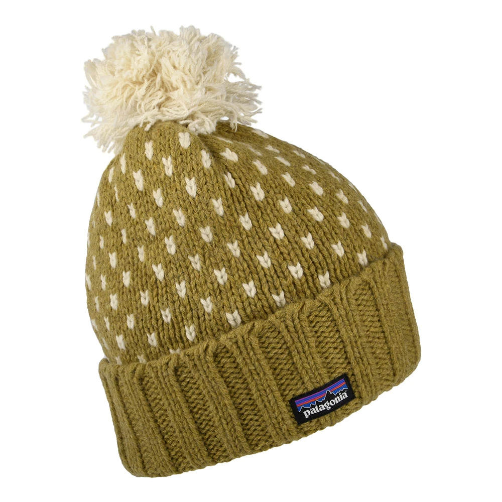 Patagonia Hats Snowbelle Recycled Wool Bobble Hat - Light Olive-Off White - Image 2